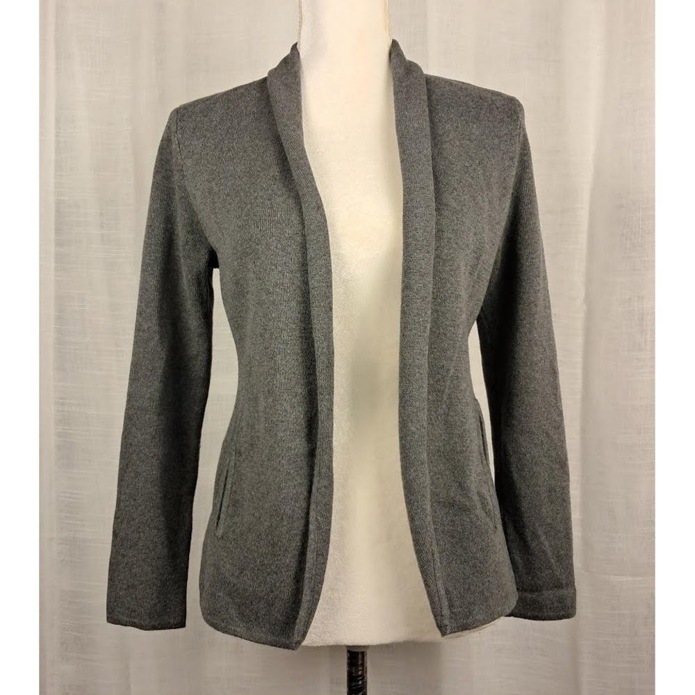 Talbots Petites SP Heathered Gray Cotton Knit Open Front Cardigan Sweater Blazer